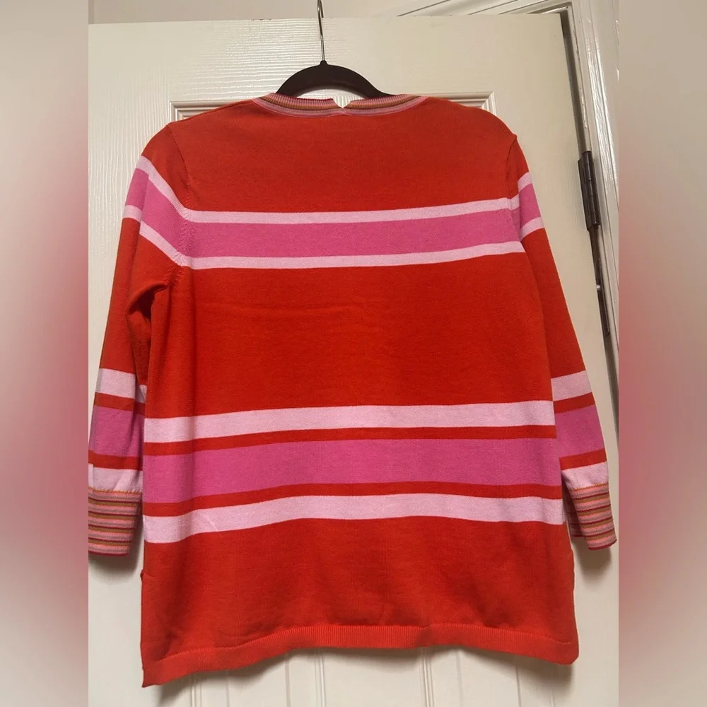 CAbi Red and Pink Striped Cadet Pullover - Picture 3 of 9